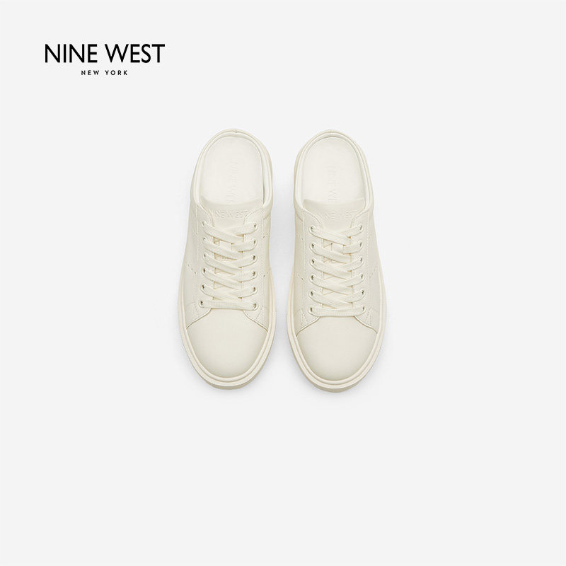 Nine West/玖熙厚底白色半拖女真皮增高外穿通勤懒人穆勒包头拖主图