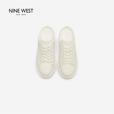 Nine West/玖熙厚底白色半拖女真皮增高外穿通勤懒人穆勒包头拖