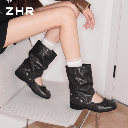 ZHR则则芭蕾堆堆短靴女2026夏秋新款两穿可拆卸凉靴法式浅口单鞋