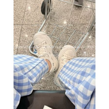 bytheWEI【花花小白】花朵刺绣手工做旧小白小脏鞋女厚底板鞋休闲鞋
