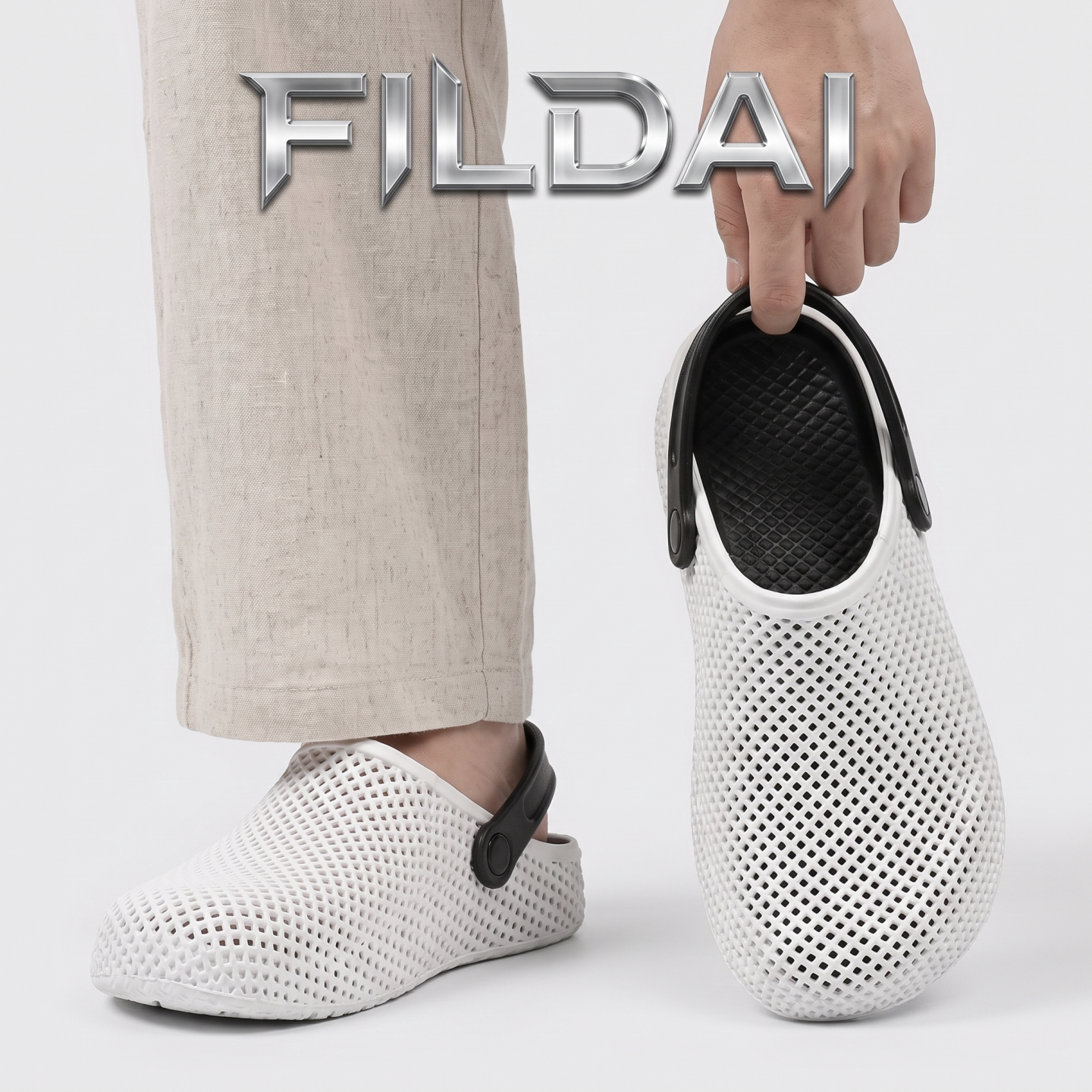 FILDAI简约洞洞鞋男夏季3D打印外穿软底凉拖鞋防滑透气沙滩溯溪鞋主图