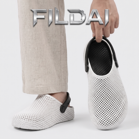 FILDAI简约洞洞鞋男夏季3D打印外穿软底凉拖鞋防滑透气沙滩溯溪鞋