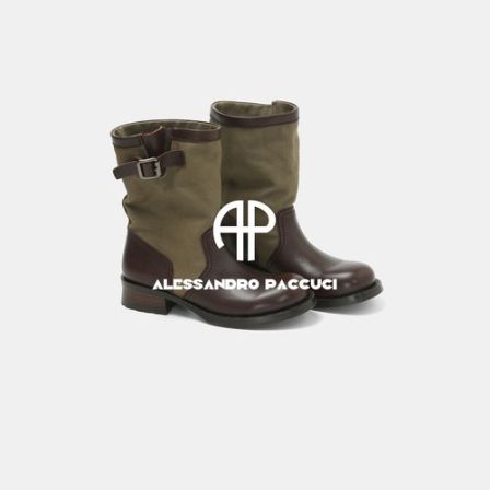 AP｜洛哥63056XH【机车靴】牛皮拼帆布粗跟时尚休闲百搭复古短靴
