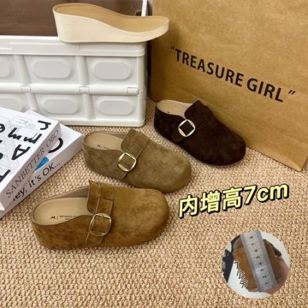 娜莉趣【7公分勃肯半拖】复古韩系包头百搭一脚蹬休闲舒适懒人拖鞋