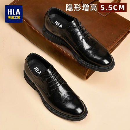 海澜之家男鞋商务正装休闲皮鞋新郎结婚内增高8cm6全黑公务通勤鞋