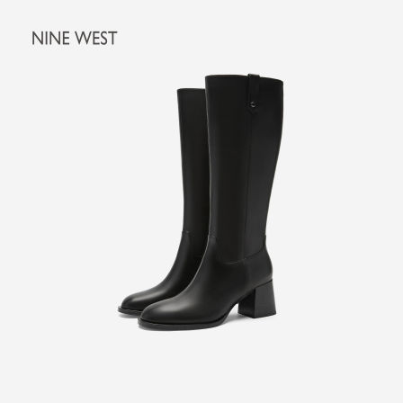 Nine West/玖熙气质通勤粗跟长靴女黑色百搭显瘦骑行靴复古时装靴