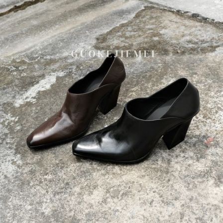 【GUOKEJIEMEI】7cm超模鞋重工水洗真皮法式设计款博主穿搭时装单鞋