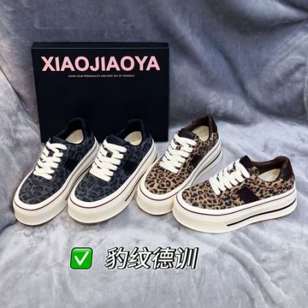 XIAOJIAOYA【豹纹德训】复古风百搭潮流休闲厚底板鞋（跟高5.5）