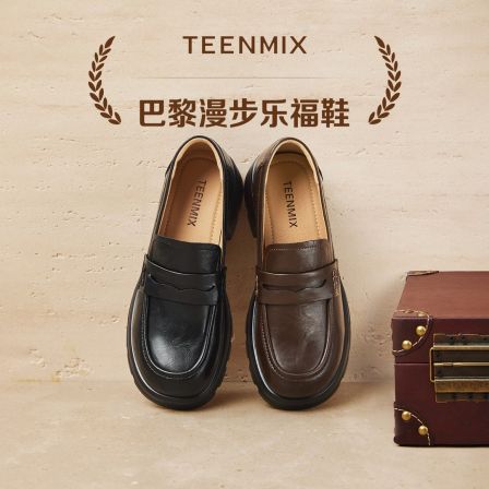 秋新款粗跟百搭时尚通勤复古皮鞋女乐福鞋KE069CM5