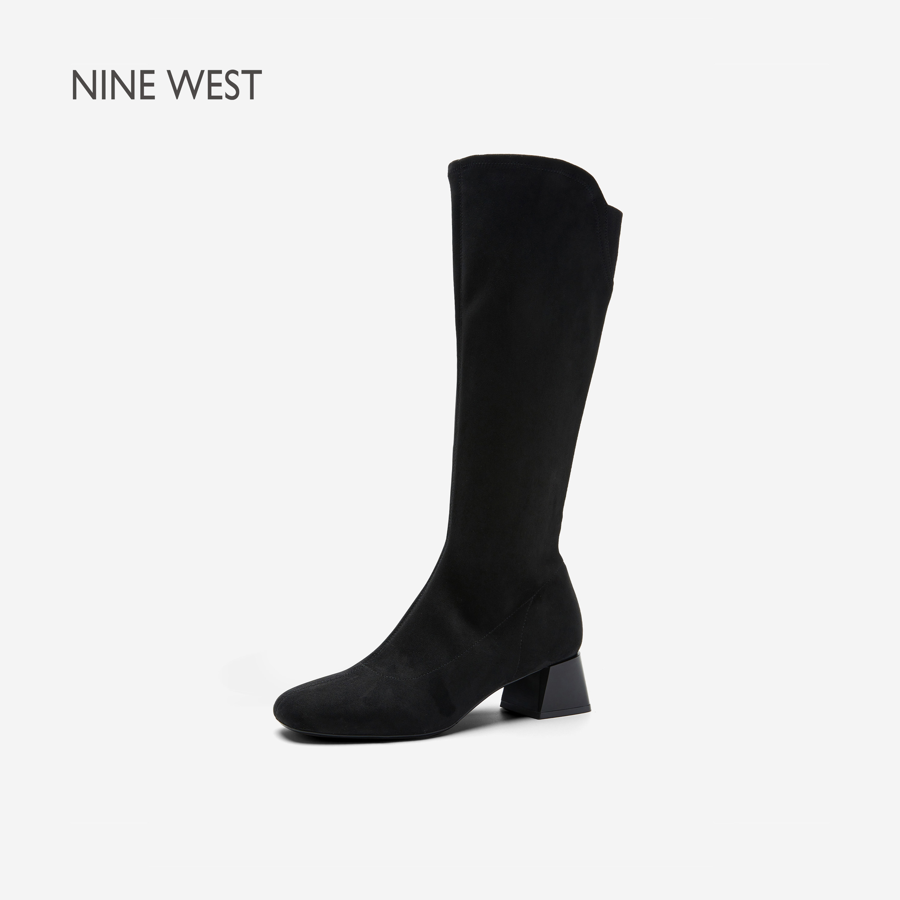 Nine West/玖熙新款2026秋冬黑色粗跟高筒靴女百搭骑行靴方头长靴主图