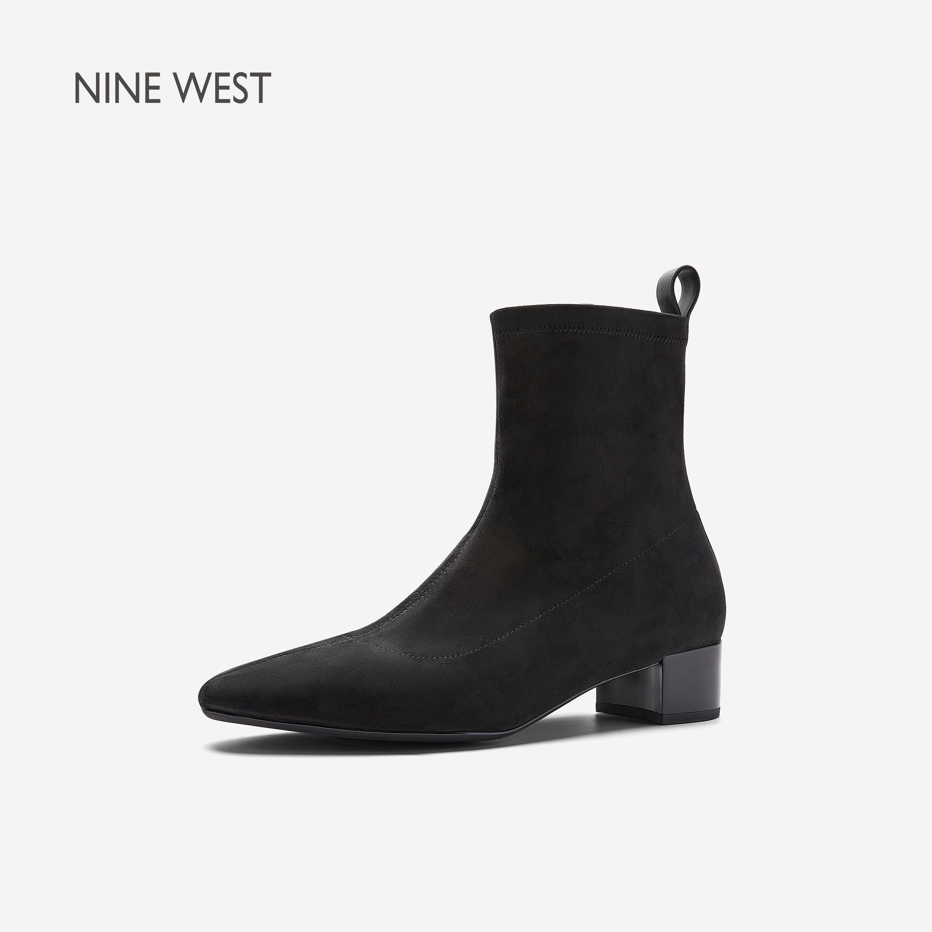 Nine West/玖熙新款2026秋黑色弹力瘦瘦靴女尖头短靴显瘦百搭踝靴主图
