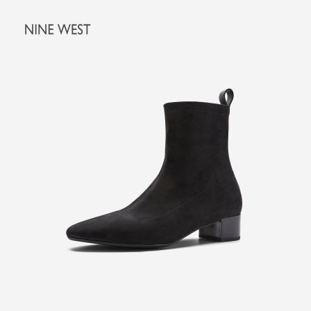 Nine West/玖熙新款2026秋黑色弹力瘦瘦靴女尖头短靴显瘦百搭踝靴