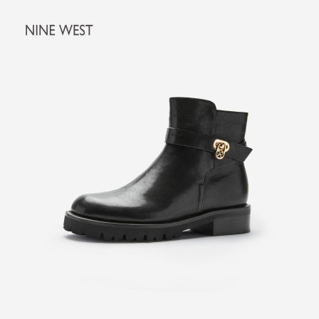 Nine West/玖熙新款2026秋冬黑色气质短靴女粗跟通勤百搭时装靴