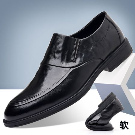 商务风正装男士皮鞋黑色套脚一脚蹬软底尖头透气英伦风休闲鞋男鞋
