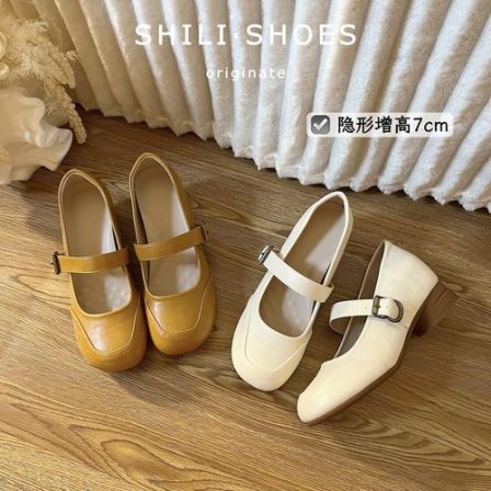 十里·秋季新款内增高7cm法式晚晚风浅口软底百搭玛丽珍单鞋女