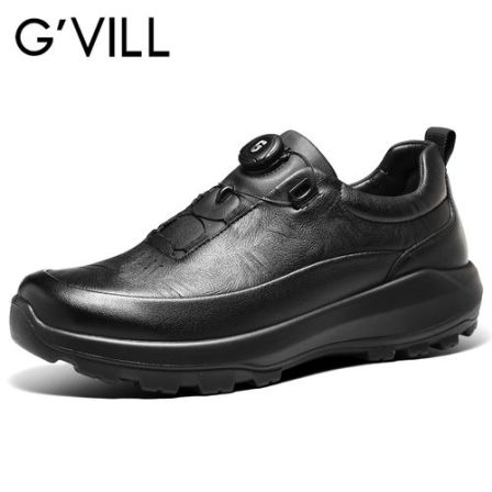 G'VILL/贵之步男士皮鞋舒适百搭真皮防滑黑色时尚运动商务休闲鞋
