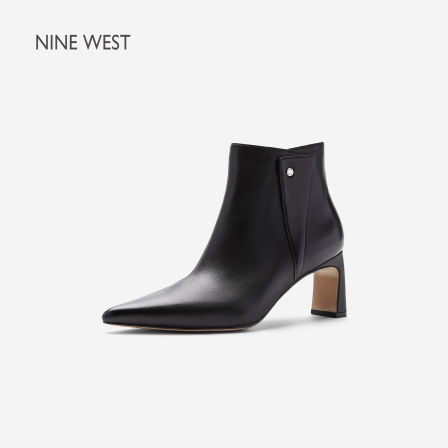 Nine West/玖熙新款2026秋冬黑色尖头粗跟短靴女通勤显腿长时装靴