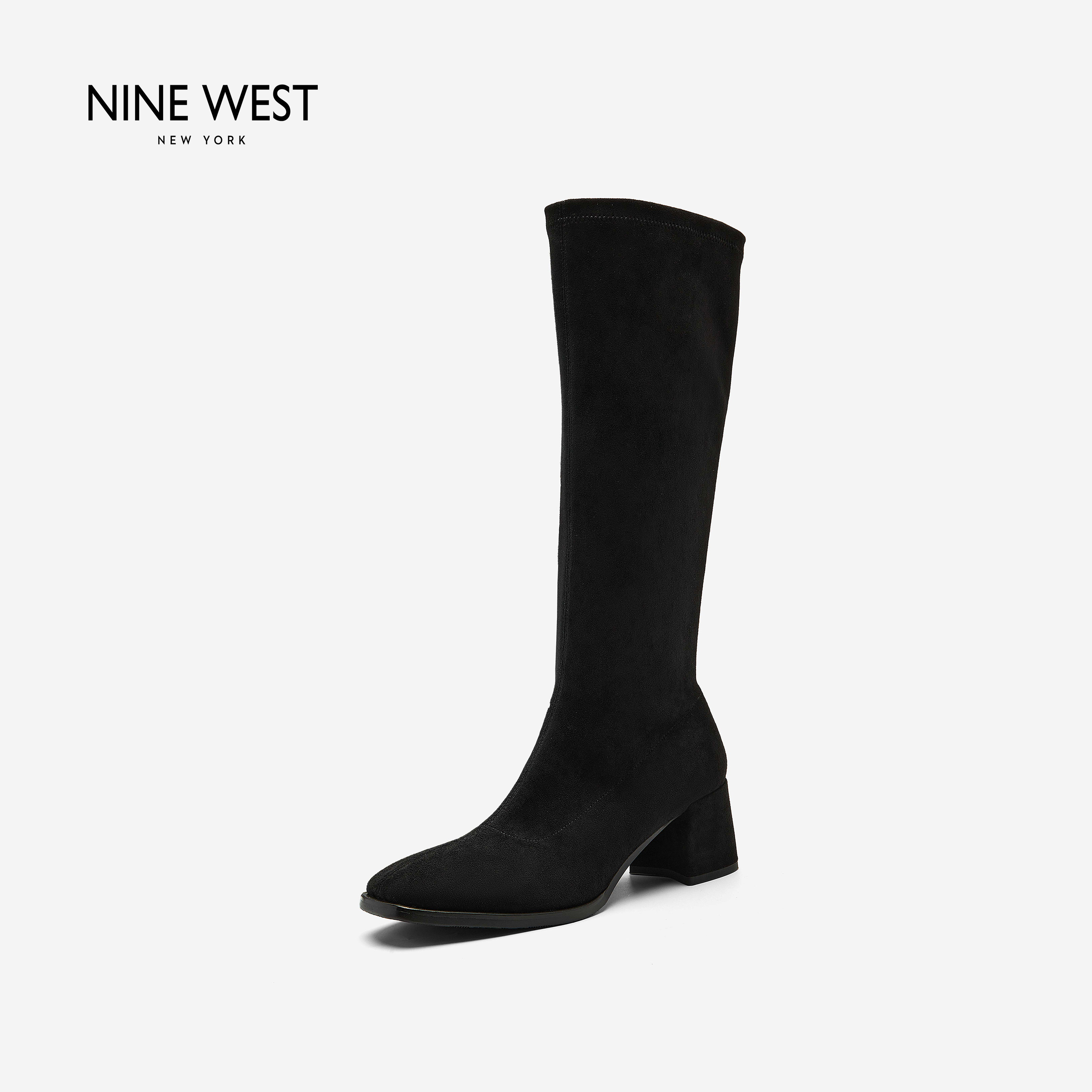 Nine West/玖熙新款2026秋冬方头粗跟长筒靴女黑色显瘦百搭时装靴主图