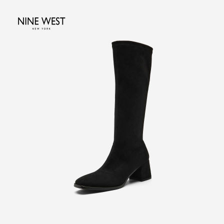 Nine West/玖熙新款2026秋冬方头粗跟长筒靴女黑色显瘦百搭时装靴
