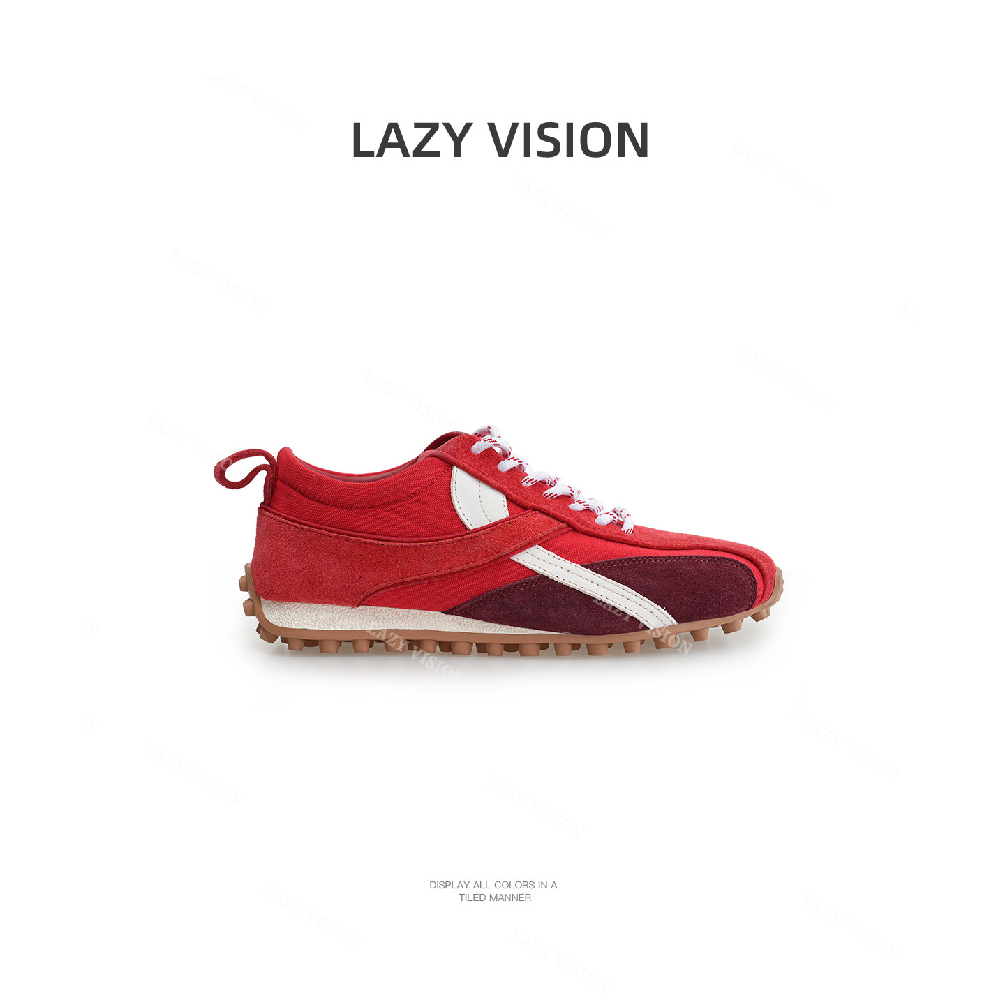 LAZYVISION复古撞色进口牛猄皮运动鞋女麂皮休闲阿甘德训鞋39395主图