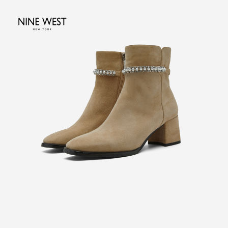 Nine West/玖熙新款2026秋冬水钻粗跟短靴女百搭时装靴显瘦女靴