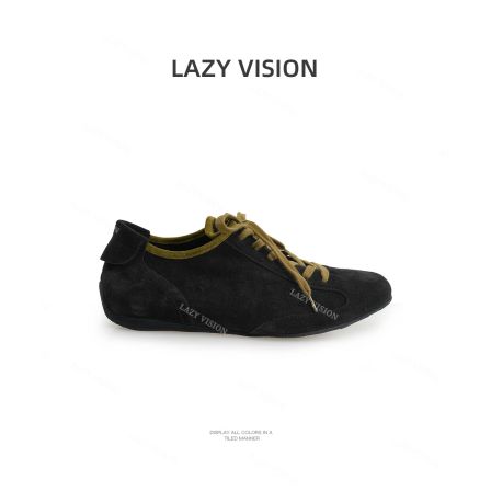 LAZYVISION复古进口牛猄皮德训鞋女休闲反绒麂皮感平底板鞋39516