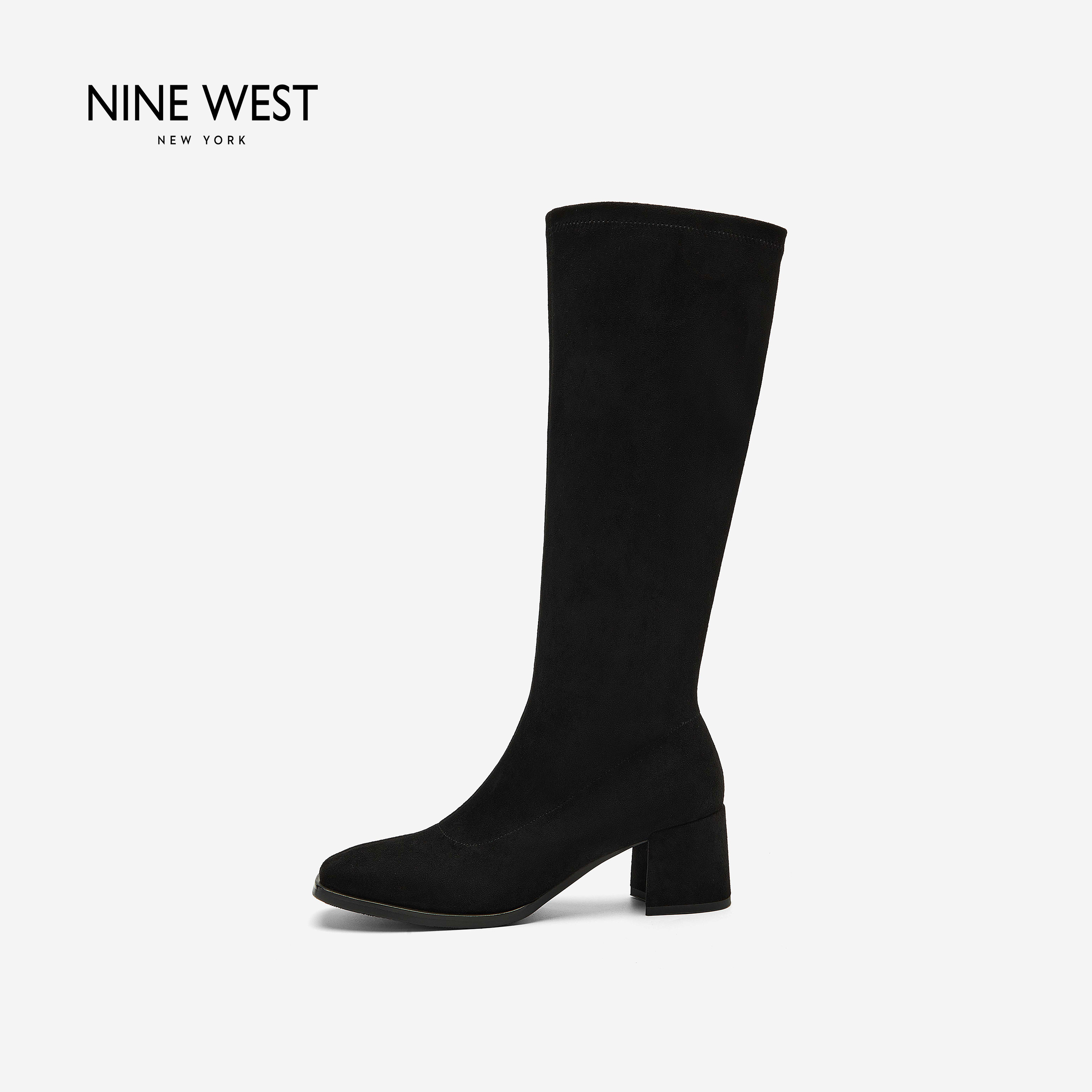 Nine West/玖熙新款2026秋冬黑色粗跟长筒靴女显瘦百搭气质时装靴主图
