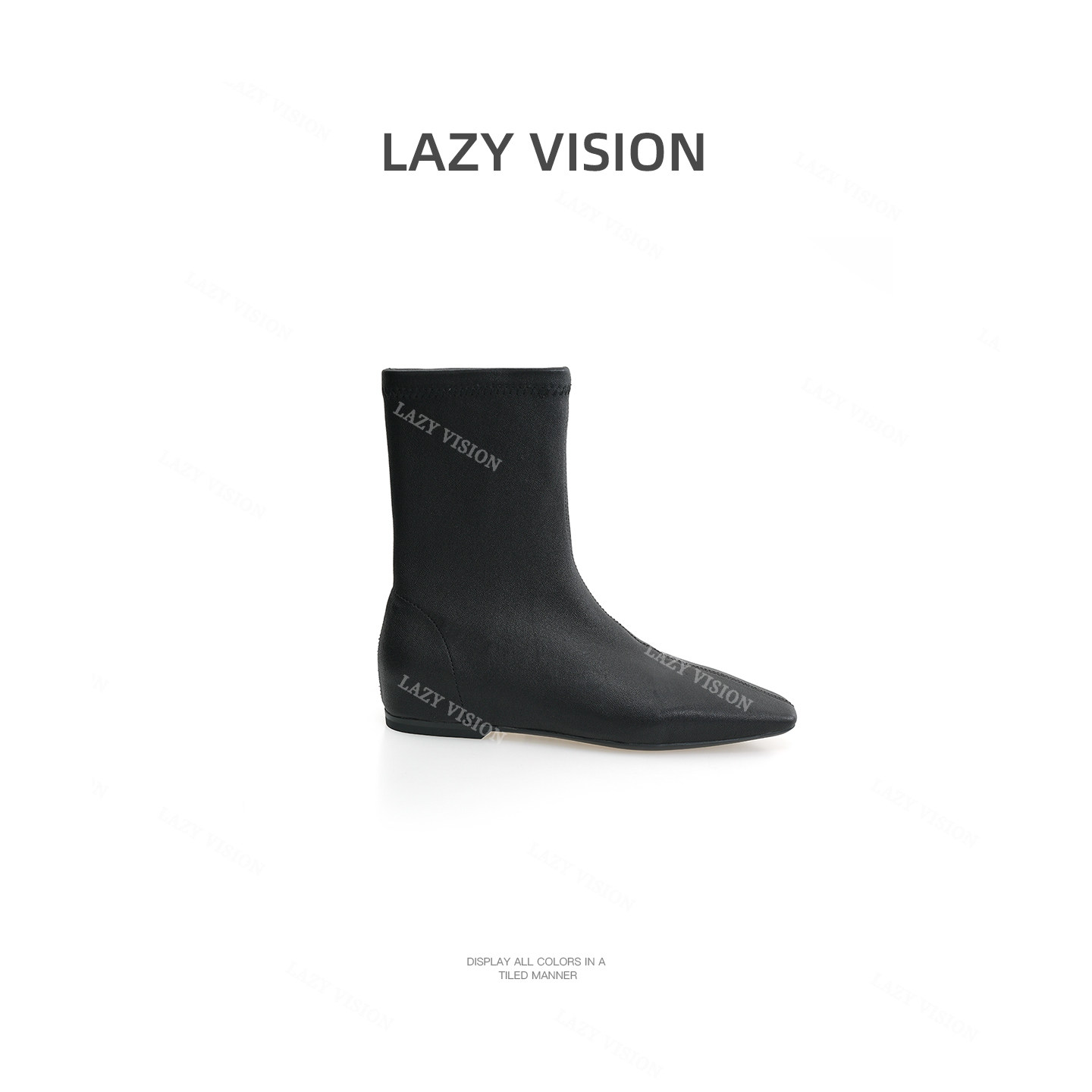 LAZYVISION极简进口弹力羊皮方头短筒靴女休闲低跟瘦瘦靴子39681主图