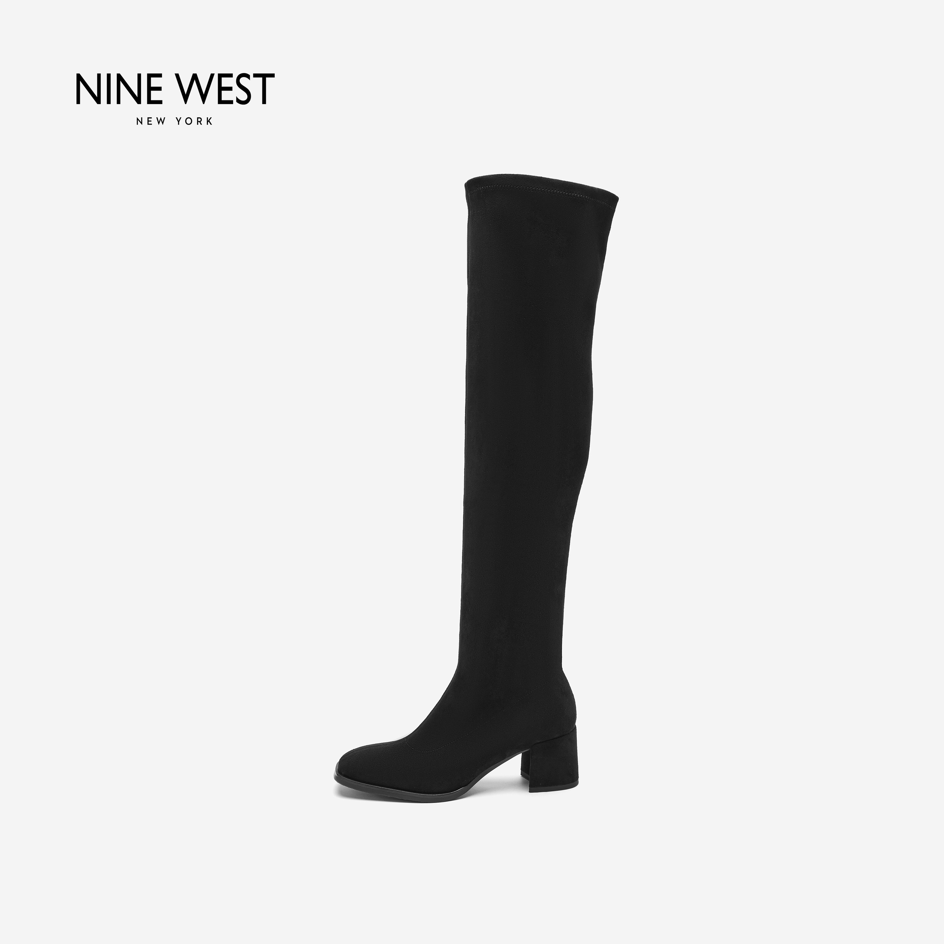 Nine West/玖熙新款2026秋冬方头粗跟过膝长靴女黑色通勤时装靴主图