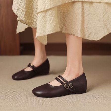 【袜子鞋】头层羊皮法式复古浅口圆头玛丽珍鞋百搭软底舒适通勤女单