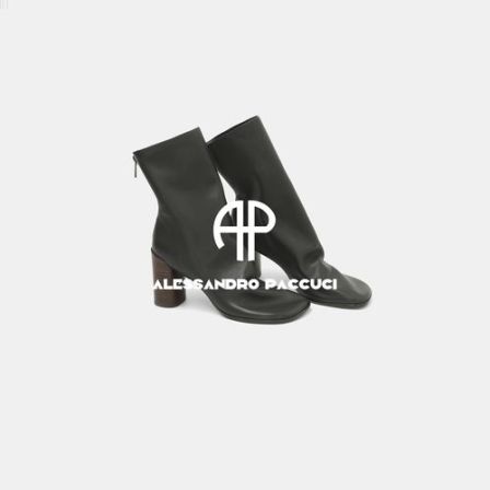 AP｜洛哥63046XP羊皮方头粗跟高跟后拉链时尚百搭气质短靴 单鞋