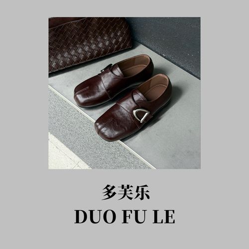 多芙乐“方头乐福鞋”2026秋季复古方头魔术贴浅口平底休闲百搭单鞋主图