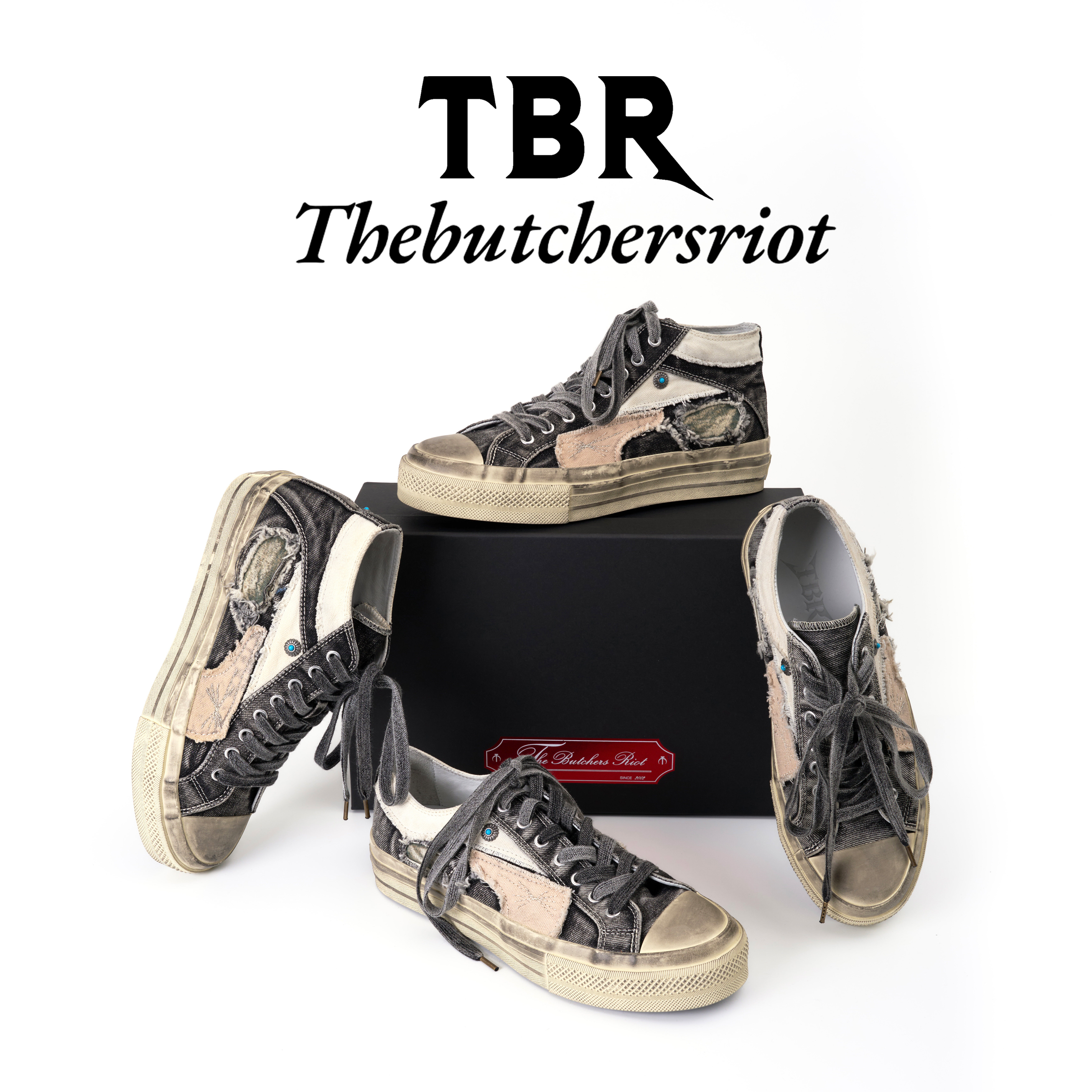 TBR水洗竹节牛仔古布拼接硫化帆布鞋高帮/低帮 男女同款主图