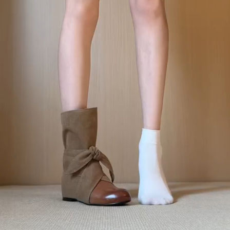 牛皮版~废土风小众设计感拼接复古绑带舒适短靴女韩版时尚马丁靴