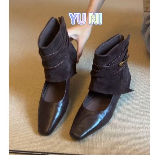 复古低跟尖头瘦瘦靴女2026秋冬新款显瘦百搭气质时尚短靴子及踝靴主图
