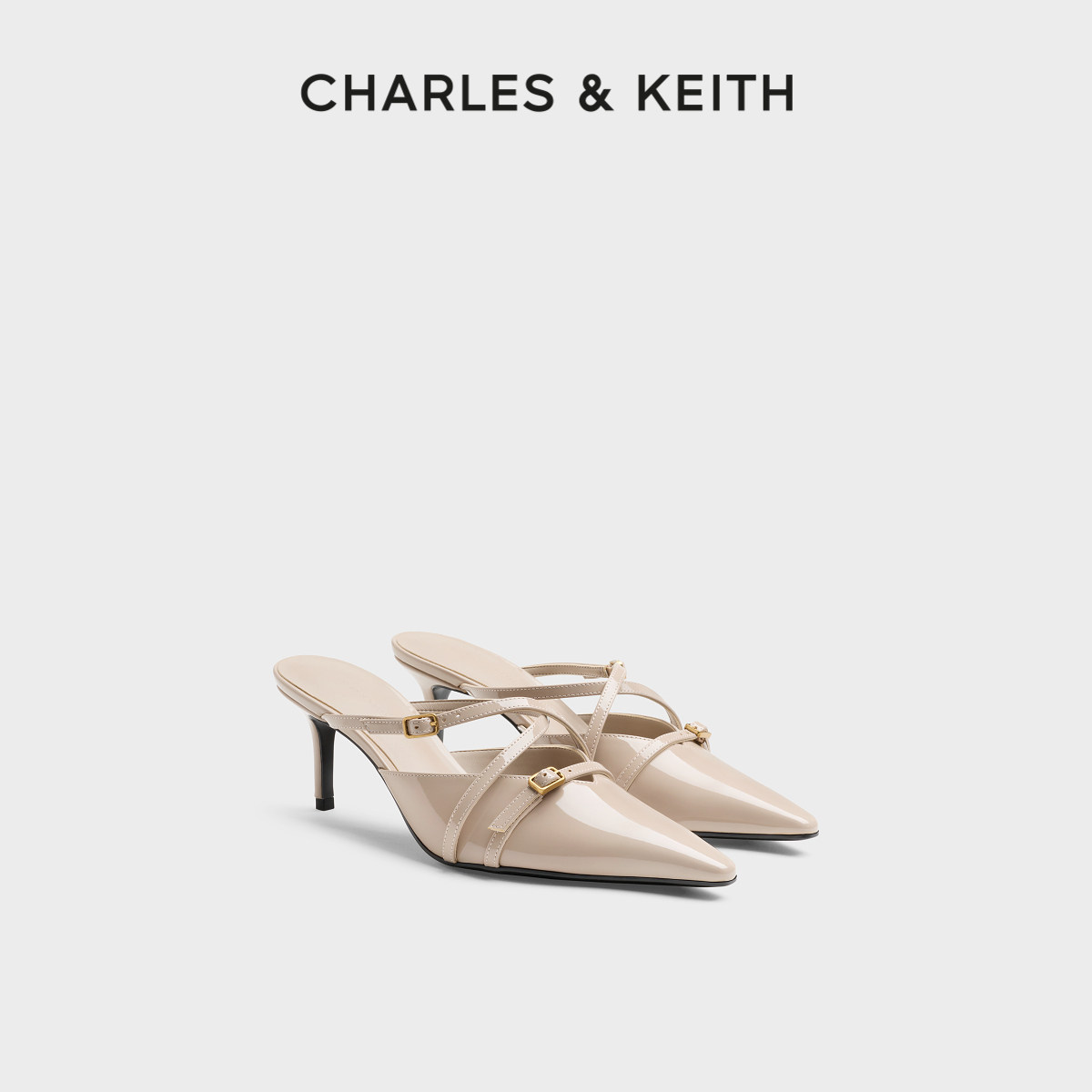 CHARLES&KEITH26秋新款CK1-60580354时尚尖头金属扣高跟凉拖鞋主图