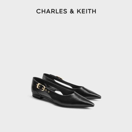 CHARLES&KEITH26秋新款CK1-70381240时尚尖头平底金属扣通勤凉鞋