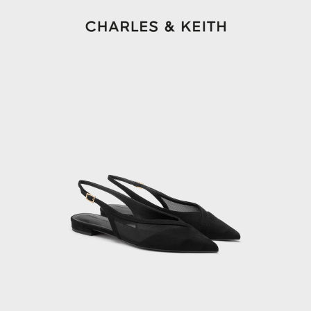 CHARLES&KEITH26秋新款CK1-70381250时尚尖头平底网纱拼接凉鞋
