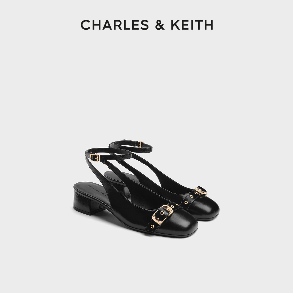 CHARLES&KEITH26秋新款CK1-60361629时尚方头低跟腕带金属扣凉鞋主图