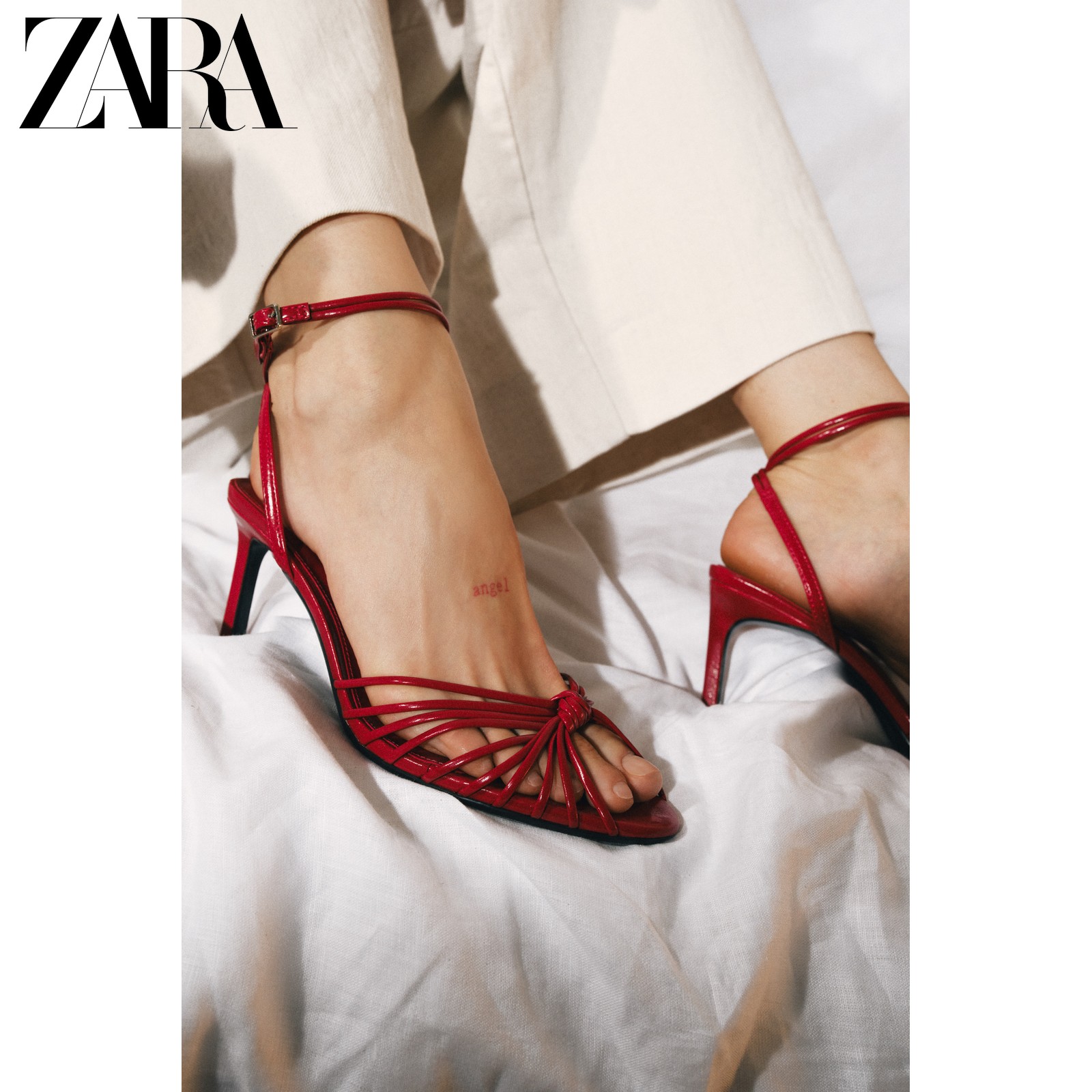 ZARA2026夏季新品 女鞋 漆皮效果结饰圆头细高跟凉鞋 1372710 600主图