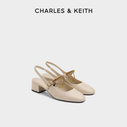 CHARLES&KEITH26秋季新款CK1-60361633一字带链条粗跟玛丽珍凉鞋