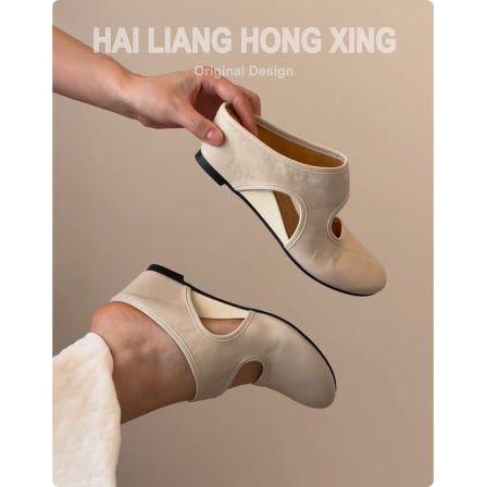 羊皮版~法式内增高包头半拖鞋女外穿一脚蹬镂空不累脚坡跟凉拖鞋