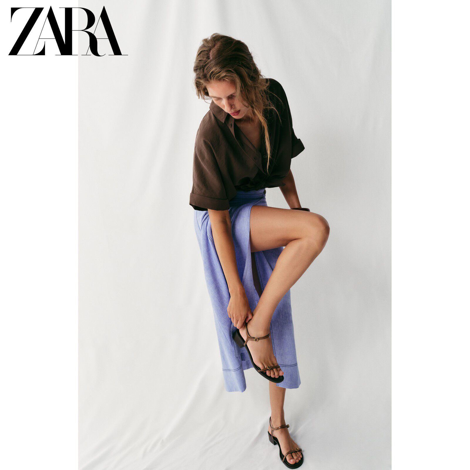 ZARA2026夏季新品 女鞋 缉线细节饰圆头高粗跟凉鞋 2314810 105主图