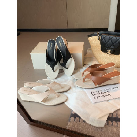 葡萄妈studiolee 6cm坡跟~ 时髦撞色法式外穿夹趾人字凉拖鞋女