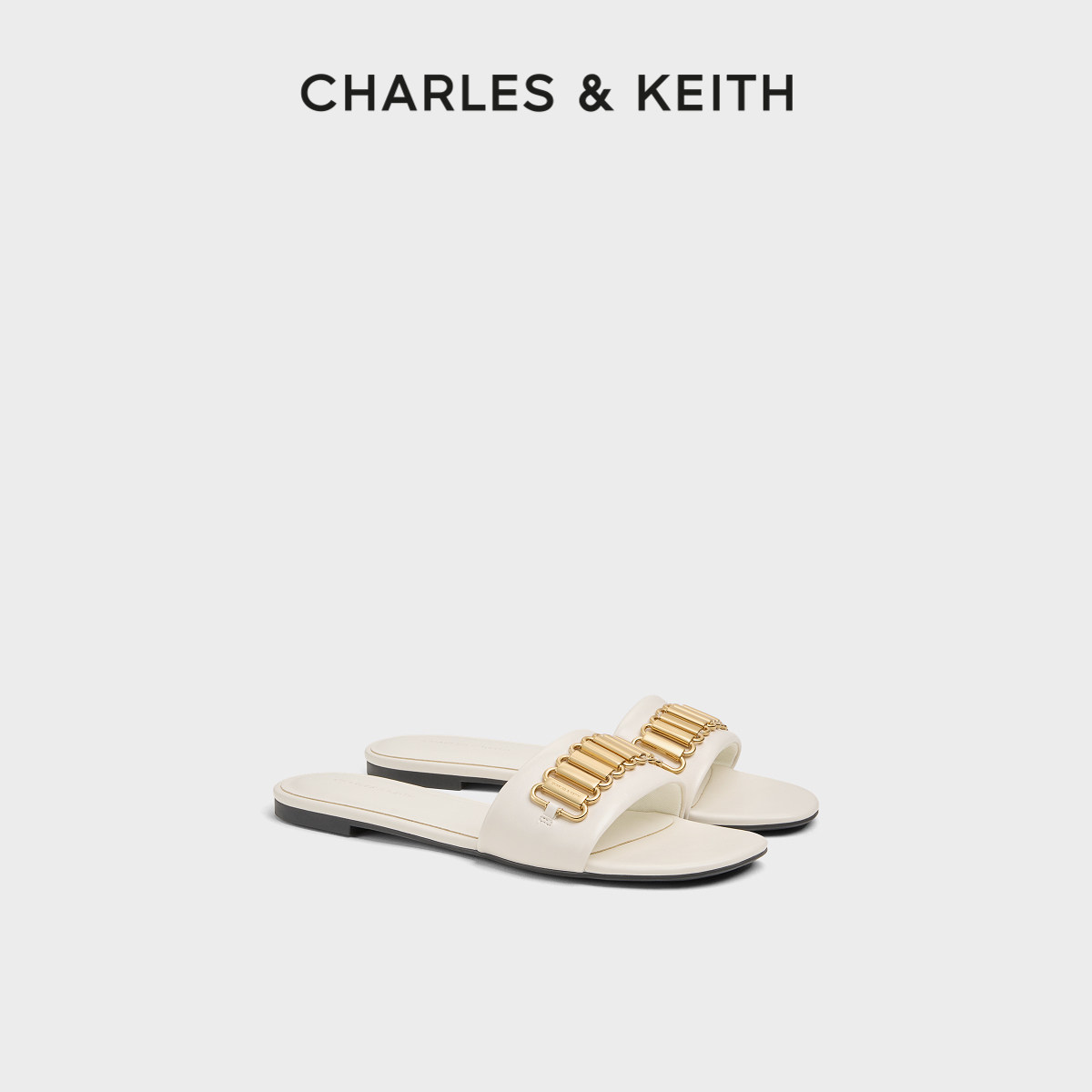 CHARLES＆KEITH26夏新款CK1-70381251金属巴洛克平底一字拖鞋凉鞋主图