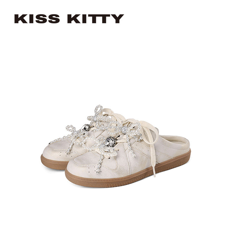 KISSKITTY珍珠蝴蝶结包头半拖鞋女夏外穿懒人一脚蹬凉拖懒人鞋女主图