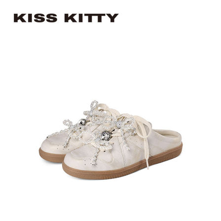 KISSKITTY珍珠蝴蝶结包头半拖鞋女夏外穿懒人一脚蹬凉拖懒人鞋女