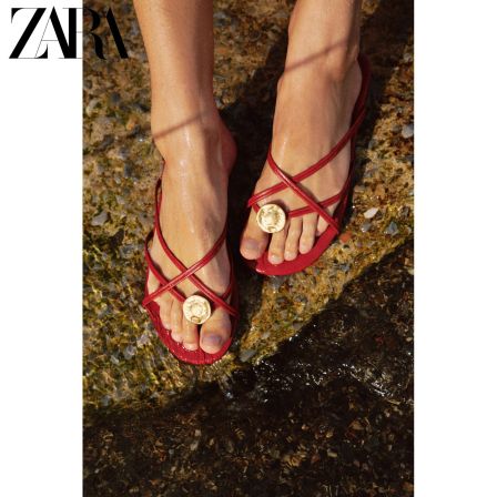 ZARA2026夏季新品 女鞋 多带饰金属镶饰圆头平底凉鞋 2605810 600