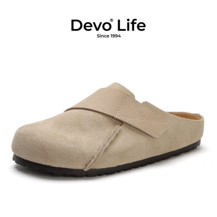 Devo/的沃勃肯鞋包头半拖女外穿真皮软木休闲包头拖鞋 25060