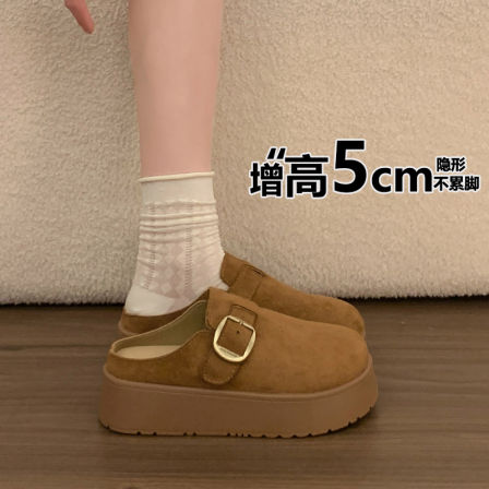 厚底增高勃肯半拖鞋女款秋季外穿2026新款一脚蹬松糕复古包头拖鞋